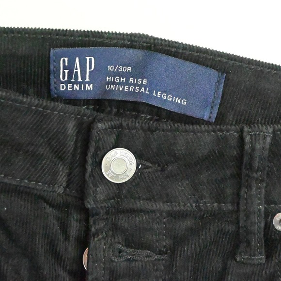 Gap 10 Black Corduroy High Rise Universal Legging Exposed Button Fly Pants - Picture 3 of 5